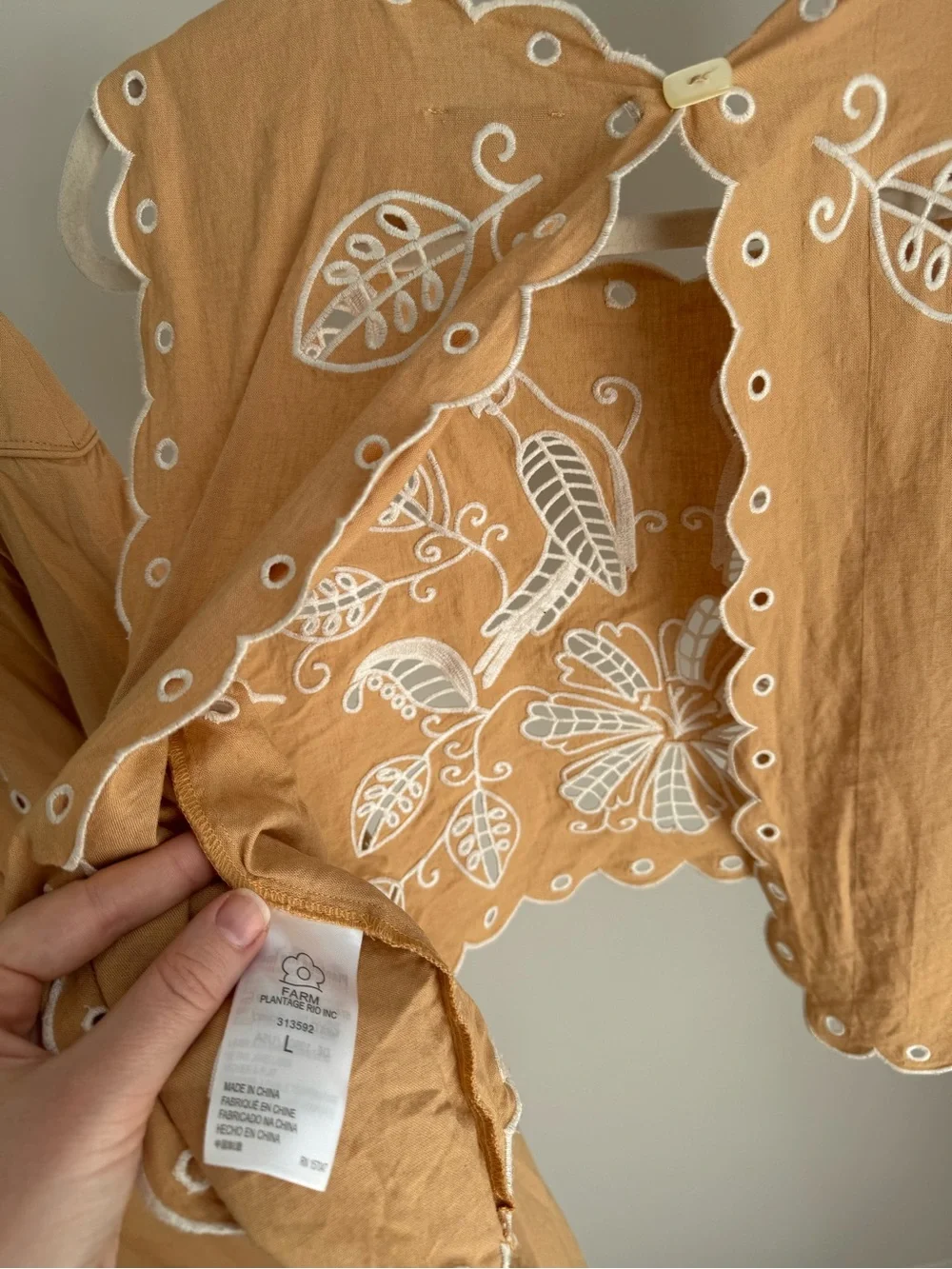 NWOT FARM Rio Tan Embroidered Cotton Skirt Set with White Eyelet - Picture 9 of 13